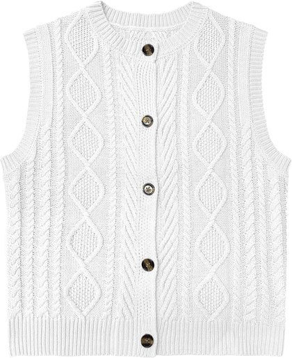 Kid Girls Sweater Vest Sleeveless Button Down Knit Cardigan School Uniform Sweater Vest Top 5-13Y