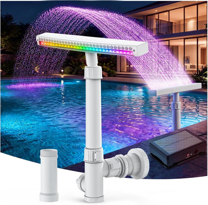 Solar Pool Fountain with Lights for Above Ground Pools | Pool Fountain Waterfall Pump with 6 Nozzle, Solar Pool