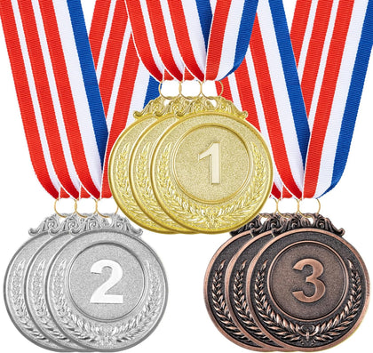 9 Pcs Gold Silver Bronze Award Medals - 1st 2nd 3rd Place Metal | Olympic Style for Sports, Competitions, Talent