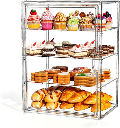 Pastry Display Case, 3 Tier Bread Box for Kitchen Countertop, Acrylic Cookie Display Stand with Magnetic Door, Large