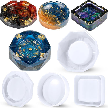 Epoxy Resin Silicone Molds Ashtray/Coaster 4 Shapes+9 Colors Glitter Powder Square/Round/Diamond DIY Casting Art