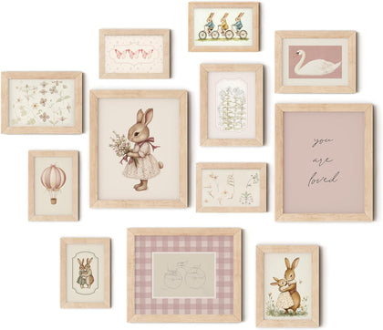 Vintage Nursery Decor for Baby Girls, Pink Rabbit Bunny Wall Art for Toddler Kids Playroom, Swan Animals Posters for