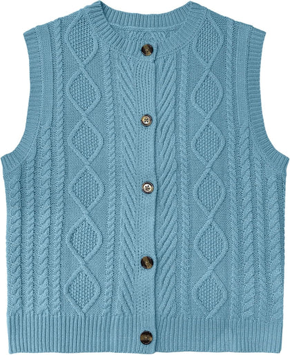 Kid Girls Sweater Vest Sleeveless Button Down Knit Cardigan School Uniform Sweater Vest Top 5-13Y