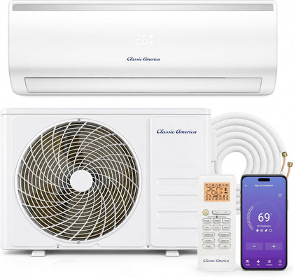 Classic America 12000 BTU 19 SEER2 Mini Split AC/Heat Pump & 16 ft Line Set | WiFi/Alexa Controlled – Remote Control