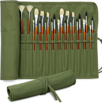 30-Slot Roll-Up Paint Brush Holder, Premium Canvas Brush Organizer for Artists, Washable Travel Brush Case for