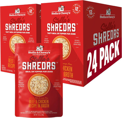 Grass Fed Beef & Chicken Shredrs - Premium Dog Food Pouches - Perfect For Picky Eaters- 24 Pack, 2.8oz Each