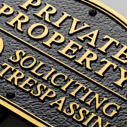 Private Property No Soliciting No Trespassing Cast Metal Yard Sign | Heavy Duty 11.5" × 7.5" Statement Plaque with