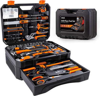 368 Piece Home Repair Tool Kit with Drawer Toolbox, Includes Hammer, Pliers, Screwdrivers, Wrench, Tape Measure &