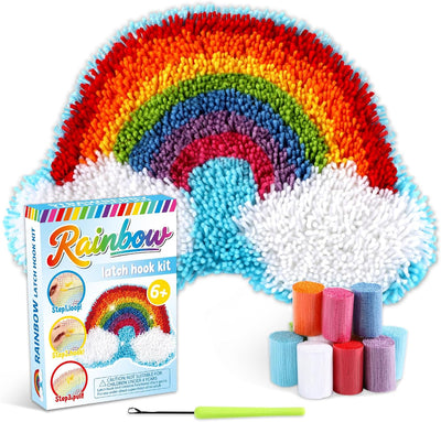 Rainbow Latch Hook Mini Rug Kit Rainbow DIY Valentine Craft for Kids Adults Beginners Making Your Own Crochet Carpet
