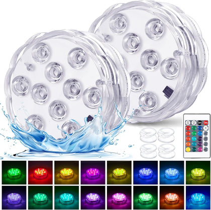 Hot Tub Lights - 2-Pack RGB Color Battery-Powered LED Pool Lights with Remote Control and Suction Cup for Ponds
