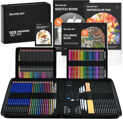 103 PCS Drawing Kit, Professional Drawing Supplies with Sketch, Charcoal, Colored, Graphite, Pastel Pencils & Sticks