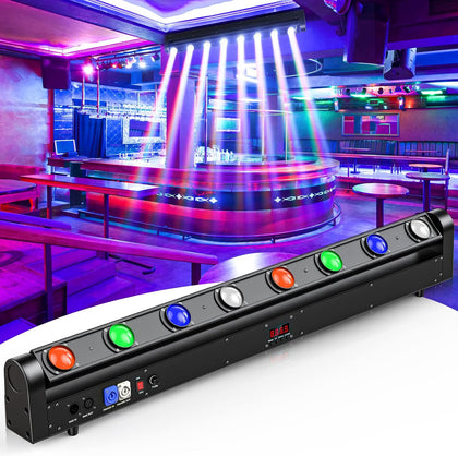8 Eye LED Wall Wash Light Bar, 120W RGBW 4IN1 Moving Head Stage Lights, DMX512 and Sound-Activated Control Stage