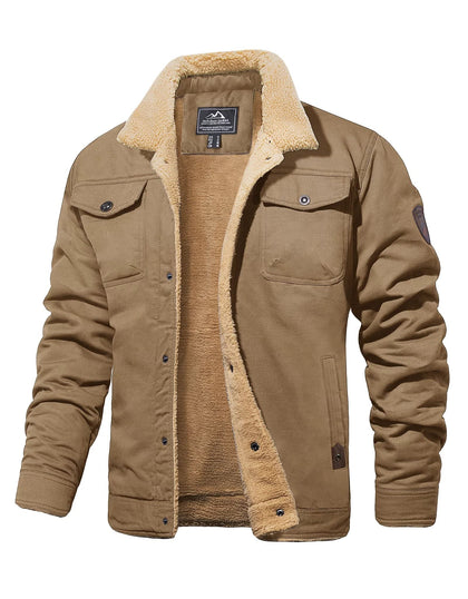 Sherpa Jacket Mens Winter Jackets Fleece Cargo Coats Khaki XL