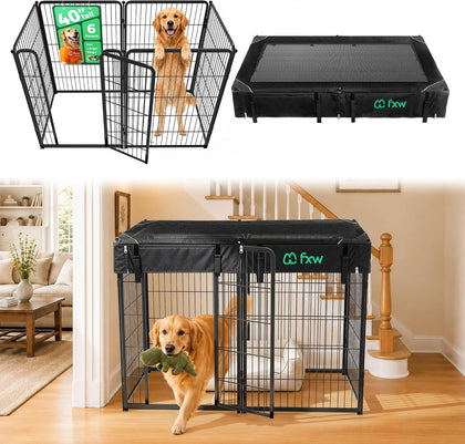 Homeplus Indoor Dog Playpen with Mesh Top Cover, 40" H, 6 Panels