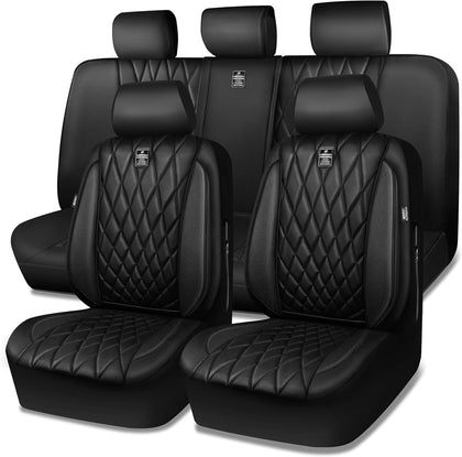 5 Seats Piping Luxury Faux Leather Seat Covers Full Set, Anti-Slip Waterproof Seat Covers Compatible with Front