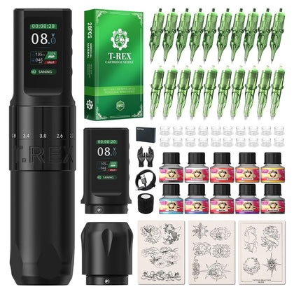 Complete Tattoo Kit for Beginners, Wireless Tattoo Machine Kit with 7 Adjustable Stroke Tattoo Pen, Cartridge