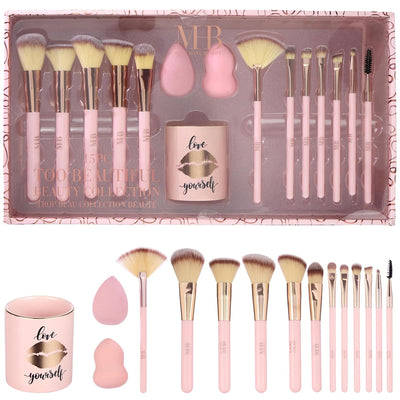 15pc Pro Beauty Brush Set - Makeup Brushes, Beauty Blenders, Spoolie