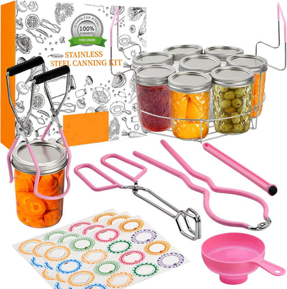 Canning Supplies Starter Kit with Stainless Steel Canning Rack and Accessories Tools, Includes Canning Jar lifter