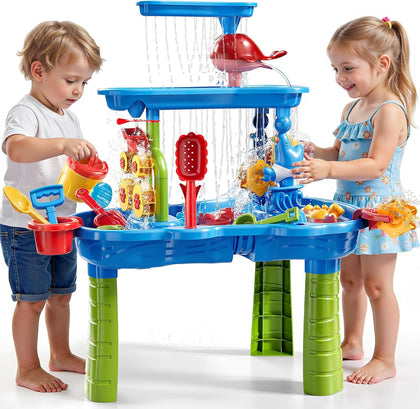3-Tier Sand and Water Table for Kids, Summer Outdoor Beach Outside Backyard Activity Sensory Kids Sand and Water