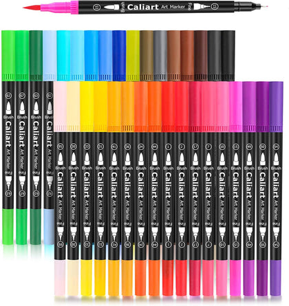 34 Double Tip Brush Pens Art Markers, Artist Fine & Brush Markers for Adult Coloring Books Journaling Calligraphy