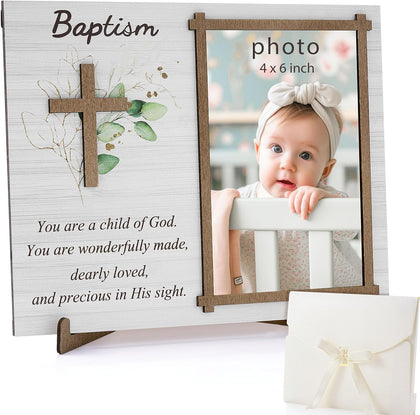 Baptism Gifts for Boys Girls, Baptism Photo Frame with Gift Box, Leaf
