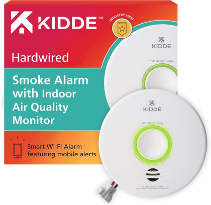 Smart Smoke Detector & Indoor Air Quality Monitor, WiFi, Alexa Compatible Device, Hardwired w/Battery Backup, Voice &