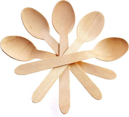 Disposable Wooden Cutlery Spoons, Compostable and Earth Friendly, 6.25 Inch Length - Pack of 100 Spoons