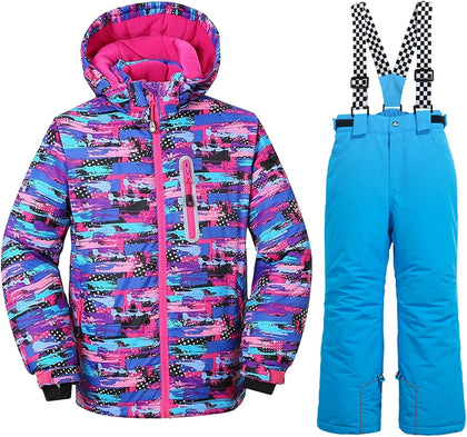 Girls Thicken Warm Snowsuit Hooded Ski Jacket Pants 2 Pcs Set Skiing Jacket with Pants
