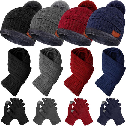12 Pieces Kids Winter Hat Glove Scarf Sets Thick Fleece Knitted Beanie Touchscreen Warmer Gaiter for Boys and Girls
