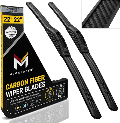 Premium Silicone Carbon Fiber Windshield Wiper Blades 22" & 22" - Patented All-Season, Quiet & Smooth Streak-Free