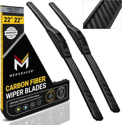 Premium Silicone Carbon Fiber Windshield Wiper Blades 22" & 22" - Patented All-Season, Quiet & Smooth Streak-Free