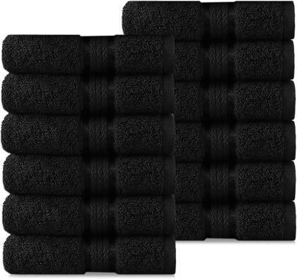 Ultra Soft Washcloths - 12 Pack 100% Ringspun Cotton Facecloth | Large 12x12 inch Black Wash Cloths - Plush 580 GSM