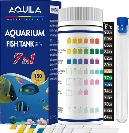 Aquarium Water Ammonia Test Strips 7 in 1, 150 Strips Aquarium Water Testing Kit for Freshwater Fish Tank with Test