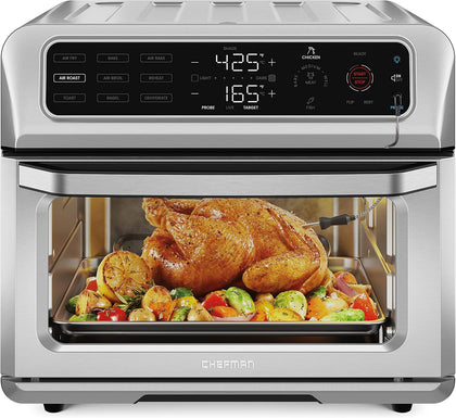 Air Fryer Toaster Oven Combo with Probe Thermometer, 12-In-1 Stainless Steel Convection Countertop, 10 Inch Pizza, 4