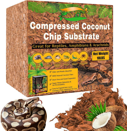 10LBS Coconut Husk Chip Substrate for Reptiles, 72QT Coco Husk Chips | Organic Coco Coir Chips for Snake Habitat