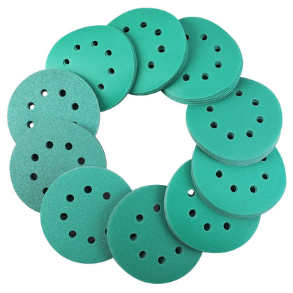 Sanding Discs Set, 5-Inch 8-Hole Hook and Loop, 150 Pack, Green | Includes 10 Grit Options from 60-600 for Random