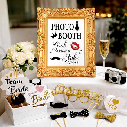 Vintage Wedding Photo Booth Sign Gold Frame Resin Stand Desktop