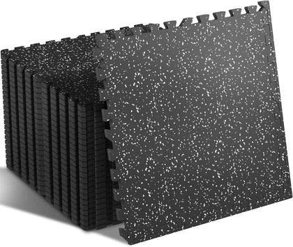0.4'' Thick 24 Pcs 96 Sq Ft Rubber Top Exercise Equipment Mats, High Density EVA Foam Mats with Rubber Top