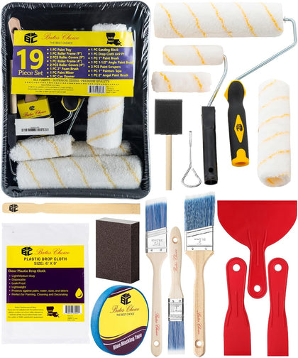 Bates- Paint Roller Kit, 19 pcs, Roller Set with Microfiber Sleeves & Frame