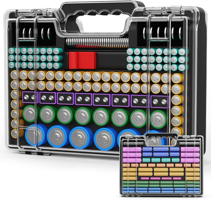 Battery Organizer Storage Case with Tester, Ultra-Large 265+ Double-Sided Batteries Container with Handle, Holds AA