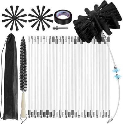 35Feet Chimney Sweep Kit,8 in Brush Head,Dryer Vent Cleaner Kit, Chimney Sweep&Chimney Cleaning Kit, Rotary Chimney