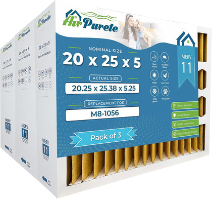 20x25x5 MERV 11 Air Filter, Replacement for M8-1056, Pleated HVAC AC Furnace Filters for Goodman, Amana, Five Seasons