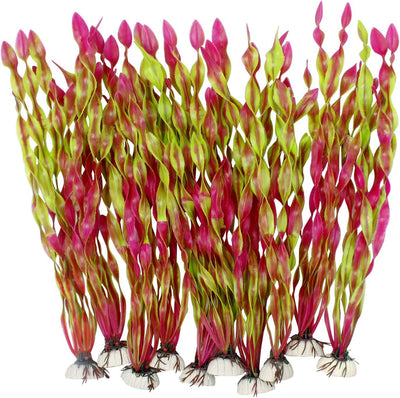 Artificial Seaweed Water Plants for Aquarium, Plastic Fish Tank Plant Decorations 10 PCS (12 Inches Tall, Wine Red)