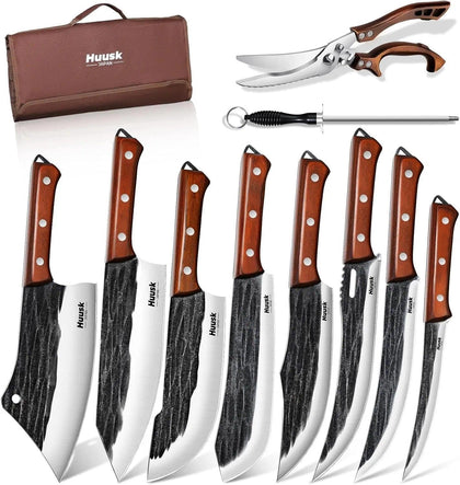 Butcher Knife Set, 10-Piece Hand Forged Chef Knife Set with Bag
