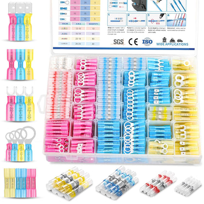 500PCS Heat Shrink Wire Connectors Kit, Waterproof Electrical Connector Assortment with Solder Seal Butt, Crimp Butt