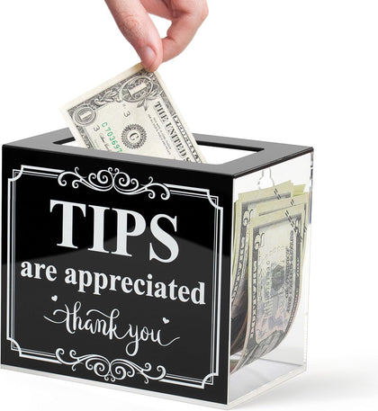 Acrylic Tip Jar for Money Donation Cash Collection Box 6 X 4 X 5 in