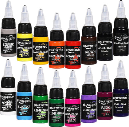Tattoo Ink Set 16 Colors 0.5oz (15ml) Pigment Supplies Kit for Beginners