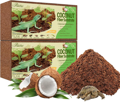 2 Pack Natural Coconut Fiber Substrate, Coco Coir Reptile Bedding | Coconut Husk Reptile Substrate for Tortoises
