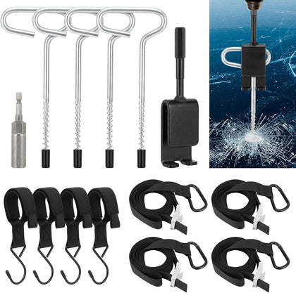 14PCS Ice Fishing Anchor Kit, Drill Adapter & Shelter Stakes | Complete ice fishing shelter anchor kit includes