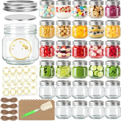 8oz Glass Mason Jars 30-Pack with Airtight Split Lids and Bands